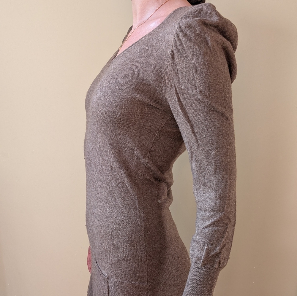 Sinéquanone Paris Light Brown Wool Blend Sweater Dress - Size M | V-Neck Mini - Picture 9 of 16